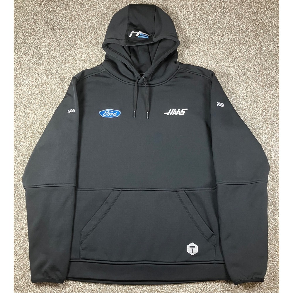 Truewerk Haas Ford Racing Performance Hoodie Mens L Black Grid Fleece Pullover